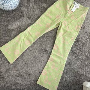 Zara Green & Pink Floral Print Pants